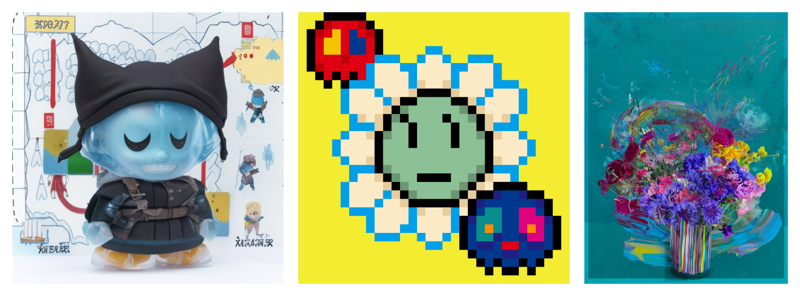 little swag world #2887, Murakami.Flower #6678, and Petra Cortright's PC\_Flower\_Vase 001 