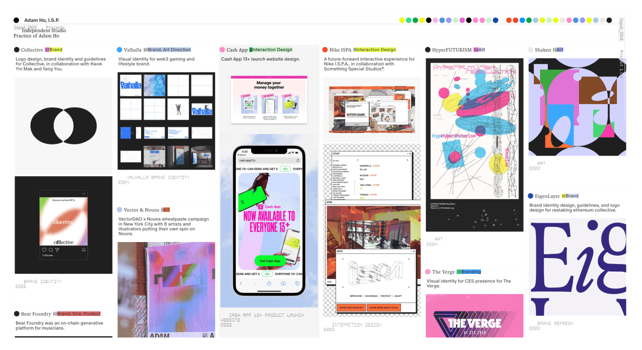 A sample of Adam’s portfolio work for Nike, Cash App, EigenLayer, and more